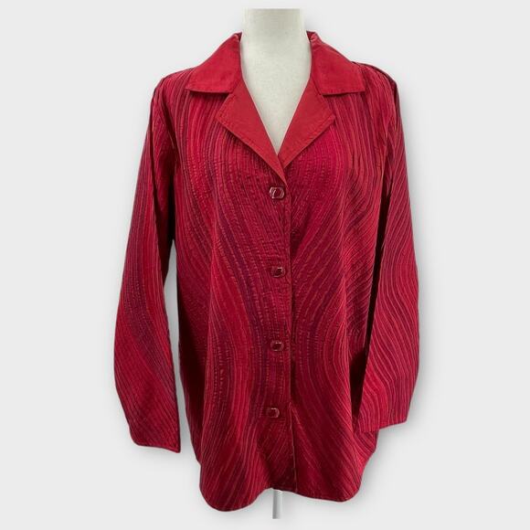 Parsley & Sage Red Multi Silk Textured Pintuck Long Sleeve Tunic Blouse Plus 1X - Picture 3 of 13